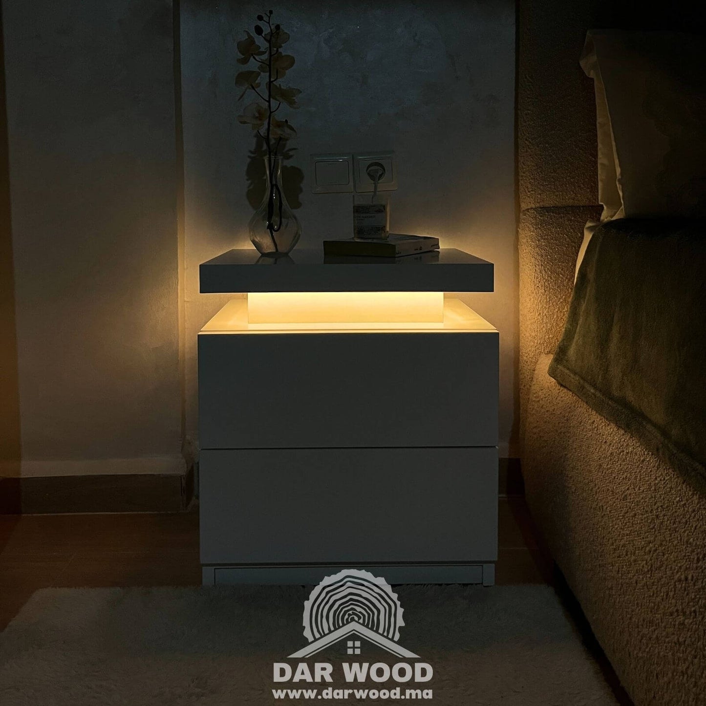 Table de Chevet,Table de Nuit, Table de Chevet led, Table de Nuit led, Darwood